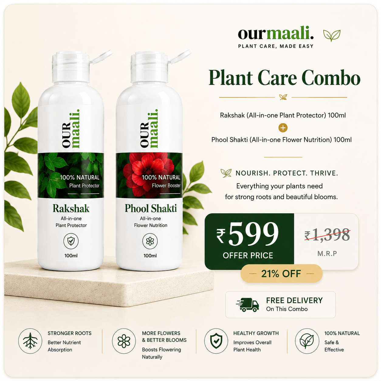 OurMaali Plant Care Combo – Rakshak + Phool Shakti